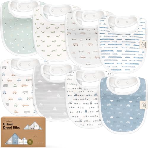 8-Pack Organic Baby Bibs for Boys, Girls - Soft Cotton Drooling and Teething Bibs for Baby Girl & Boy, Extra Absorbent, Easy to Clean & Put On for Toddler, Newborn, Infant 0-24 Months (Vessels)