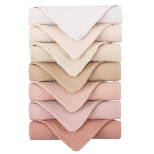 Konssy Baby Muslin Washcloths 7-Pack, 100% Cotton Baby Bath Washcloths, Soft & Absorbent Wash Cloths and Burp Cloths for Newborn Kids Girls & Boys, 11x11 inches