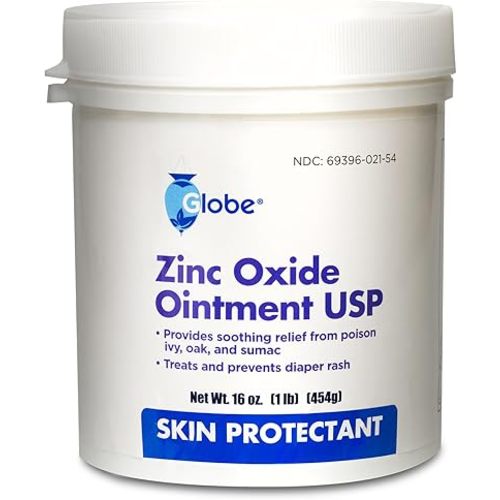 16 oz Globe Zinc Oxide 20% Skin Protectant Barrier Ointment, Treatment for Diaper Rash, Relief From Poison Ivy, Sumac & Oak, Protects From Wetness, Protects Chafed Skin