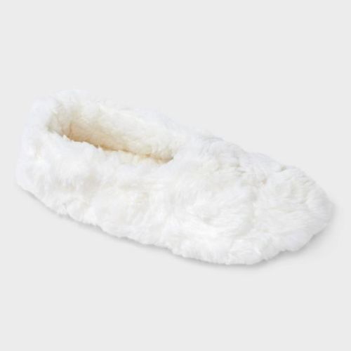 Women's Pebble Textured Faux plush Cozy Pull-On Slipper Socks with Grippers - Auden™ Ivory S/M: Nonslip House Footwear