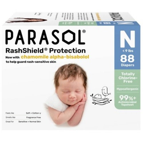 Parasol Chlorine-Free Diapers with RashShield Protection Size NB - 88ct