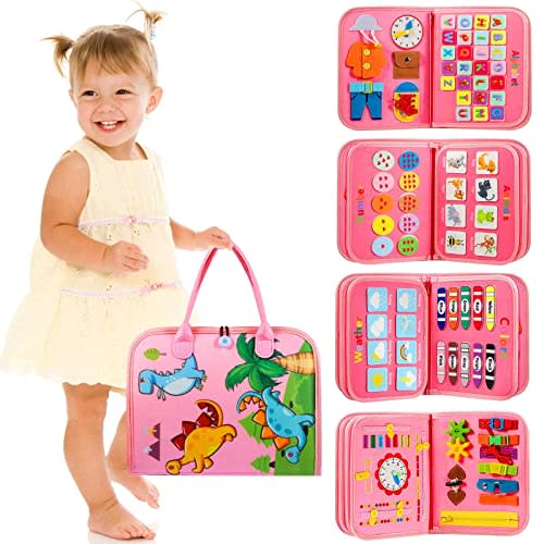 Winblo Toddler Busy Board - Montessori Toys for Girl Birthday Gift, Educational Learning Sensory Busy Book for Toddler Girl, Airplane Car Travel Activities Toy for Kids