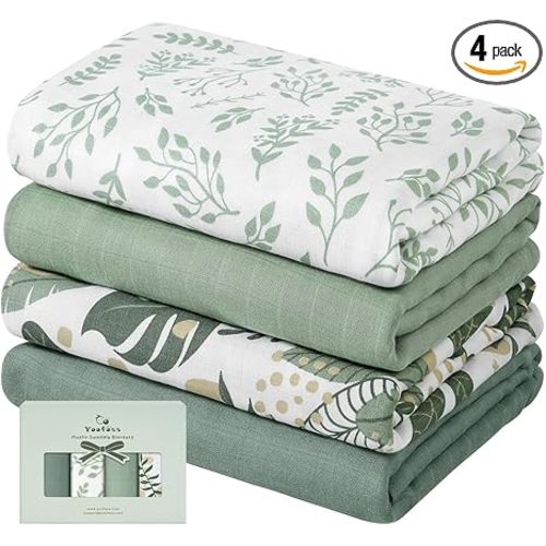 Yoofoss Muslin Swaddle Blankets, Organic Baby Blankets, 47 x 47 Inches Receiving Blanket for Baby Boys and Girls, Baby Essentials for Newborns Soft Breathable