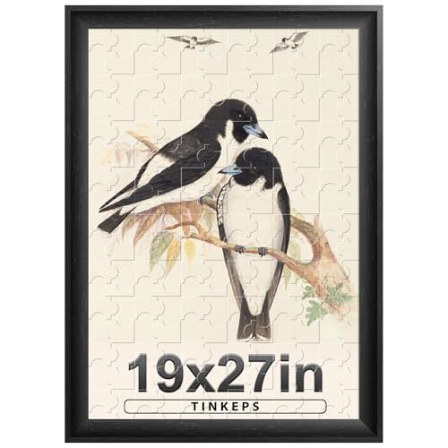 19x27 Picture Frame Black with Black Backboard, Wooden Curved Extra Wide Edges Puzzle Frame, Vintage Style Poster Frame 19x27 for Wall Decor.