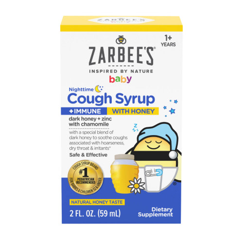 Zarbee's Baby Nighttime Cough Syrup + Immune, Baby Cough Syrup with Dark Honey + Zinc & Chamomile