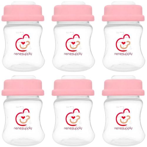 Nenesupply Storage Bottles Collection Bottles for Spectra S1 S2 Motif Luna Breast Pumps 6 pc 4.7oz 140ml With Collar and Sealing Disc. Breastmilk Storage Replace Spectra Bottles for Pumping Wide-Mouth