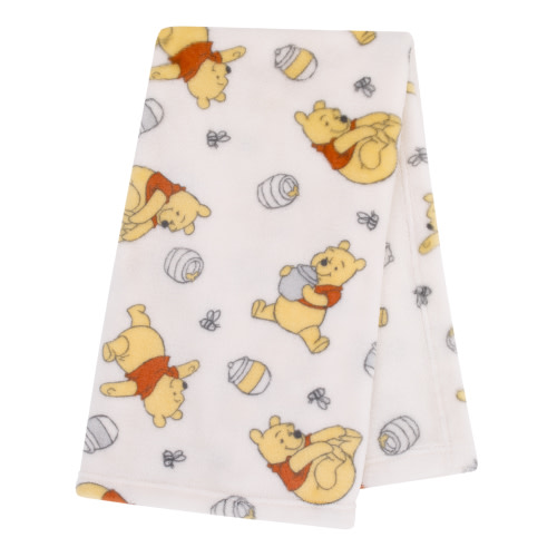 Disney Winnie The Pooh Plush Baby Blanket, Ivory, Infant Girl or Boy, Unisex