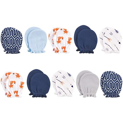 Hudson Baby Unisex Baby Cotton Scratch Mittens - 0-6 Months - Foxes