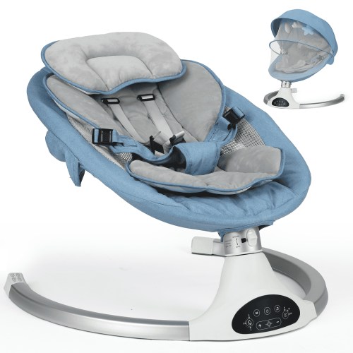 Baby Swing for Infants - Electric Infant Swing with 3 Swing Speeds and 10 Lullabies, Portable Indoor Baby Rocker, Touch Screen Control and Remote Control, Bluetooth, Blue