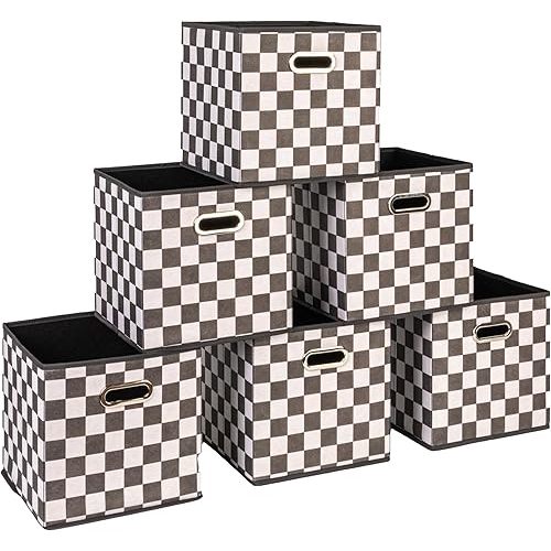 Household Essentials Fabric Storage Bins 6 Piece Set, Checkerboard White and Black