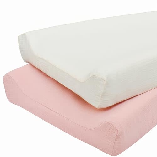 Owlowla Muslin Changing Pad Cover 2PACK,Soft Muslin Cotton Diaper Changing Pad Covers Changing Table Cover for Baby Boy Girl(Cream&Blush)