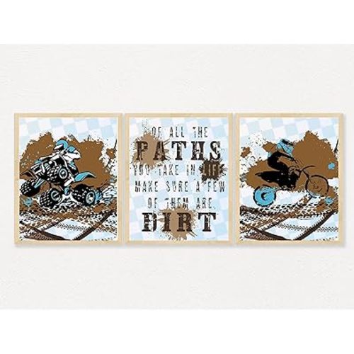 Silly Goose Gifts Dirt Bike Motorcycle ATV Themed Bedroom Room Wall Decor Art Prints Blue Brown
