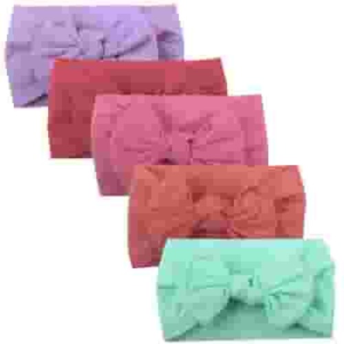 Baby Girls Hair Bows Turban Girls Baby Toddler Turban Solid Headband Hair Band Bow 5Pcs Accessories Headwear