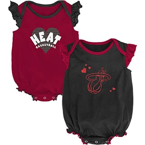 Outerstuff NBA Miami Heat Infant Baby Girls (12-24 Months) Double Trouble Ruffled Creeper 2 Pack Set