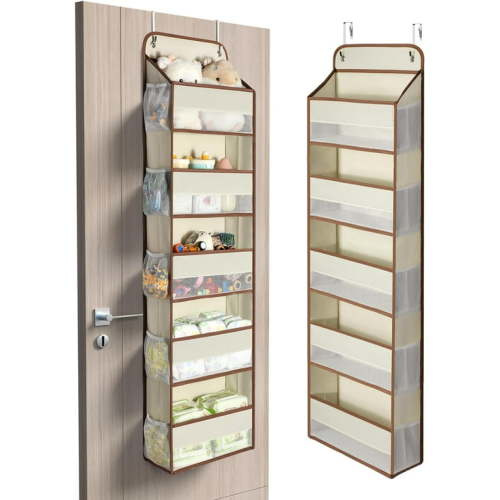 Yecaye 5-Tier Over Door Hanging Organizer, 15 Pockets Wall Closet Storage Shelves, Baby Nursery Bathroom, Beige