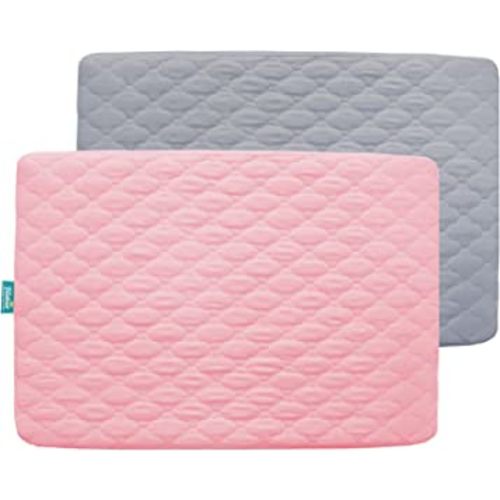 2 Pack Pack and Play Mattress Protector Sheets Fitted Waterproof Playard Mattress Pad Cover, Compatible with Graco Pack n Play & Dream On Me & Pamo Babe, Playpen/Playard Sheet, Gray&Pink, 39" x 27"