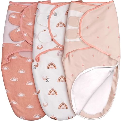 GLLQUEN BABY 3-Pack Baby Swaddle Sleep Sacks with Zipper for Newborn - Baby Swaddles 0-3 Months, Infant Swaddling Sack, Rainbow & Sun, Swaddles Blanket Wrap (Small/Medium)