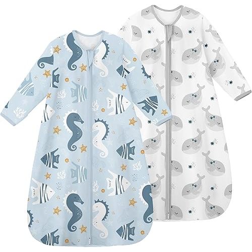 Yoofoss Baby Sleep Sack 6-12 Months Long Sleeve Wearable Blanket Baby 100% Cotton 2-Way Zipper 0.5 Tog Infants Sleeping Sack, Lightweight(Medium)