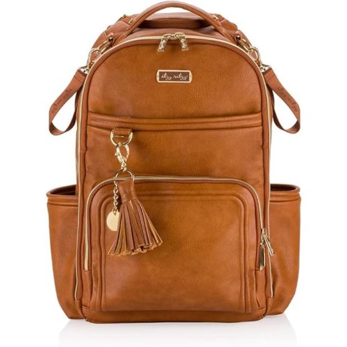 Itzy Ritzy Diaper Bag Backpack – Large Capacity Boss Plus Baby Backpack Diaper Bag Featuring 19 Pockets, Changing Pad, Stroller Clips, and Comfortable Backpack Straps, Cognac