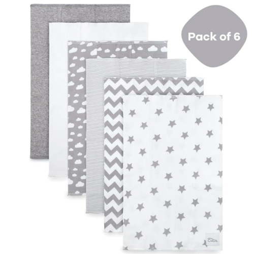 Comfy Cubs Burp Cloths 6 Pack Large 100% Cotton Washcloths Double Layered Absorbent Burping Cloth Extra Absorbent Baby Burp Cloth Extra Soft for Boys and Girls (Grey Pattern, Pack of 6)