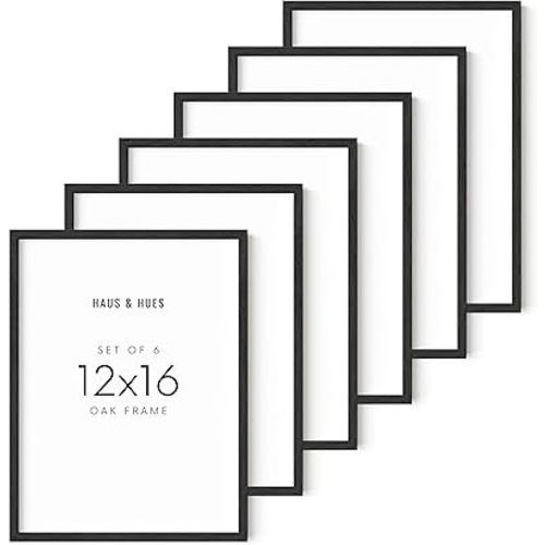 HAUS AND HUES Picture Frame, Set of 6 - 12x16 Black Oak Wood, Poster Frame for Wall Art