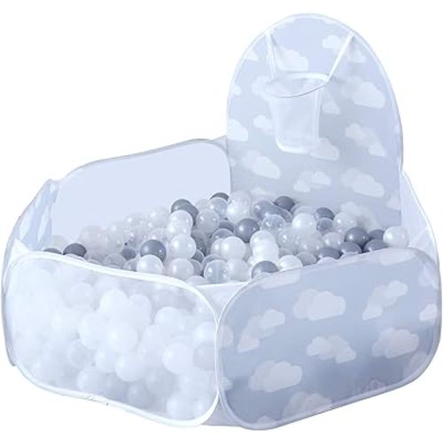 PlayMaty Ball Pit - Play Tent with Basketball Hoop for Babies Kids Toddlers Outdoor Indoor Pool Play 4 Ft/120CM (Balls Not Included)-Grey