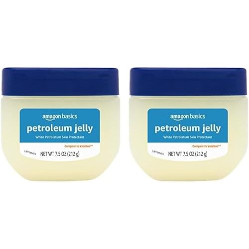 Amazon Basics Petroleum Jelly White Petrolatum Skin Protectant, Unscented, 7.5 Ounce, Pack of 2