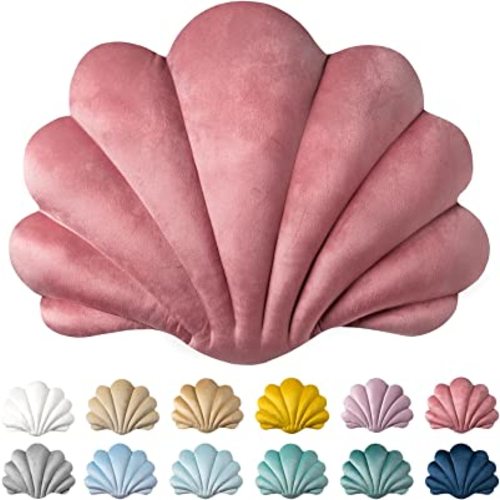 Ashler 3D Throw Pillows Shell Shaped Accent Throw Pillow, Soft Velvet Insert Included Cushion for Couch Bed Living Room, Pack of 1, Pink, 14 X 11 inches
