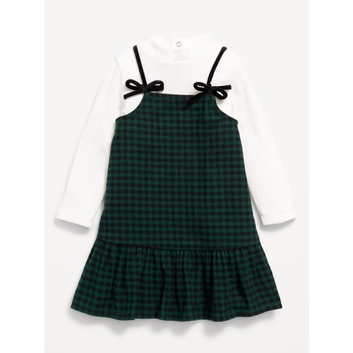Ribbed Mock-Neck Top and Tie-Bow Ruffled Dress Set for Baby
