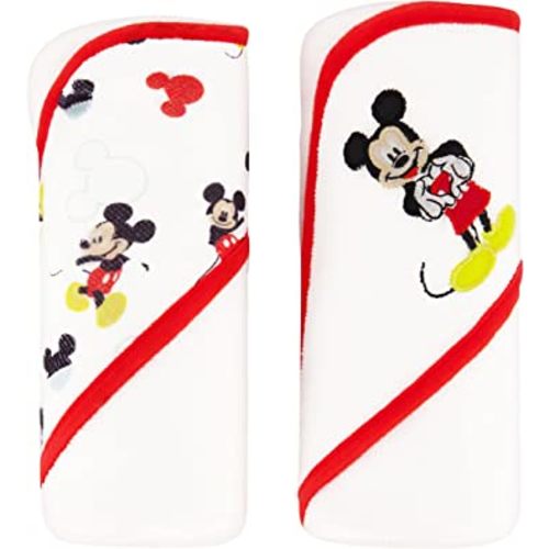 Disney Cudlie Baby Boy Mickey Mouse 2 Pack Rolled/Carded Hooded Towels in Happy Place Print