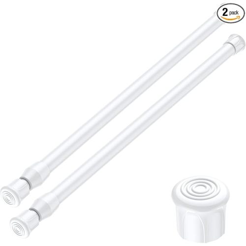 AIZESI 2PCS White Tension Rod 16.5 to 28 Inch, Adjustable Spring Curtain Rod No Drilling, Spring Tension Rods for Window DIY Projects Cupboard Wardrobe Small Curtain Rods Short Tension Rod