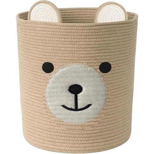 Bear Basket for Nursery, Baby Baskets for Storage, Gift Baskets for Baby Shower, Laundry Hamper, Storage Hamper for Children Kids Toy Plant Indoor Corner (Light Brown-2)