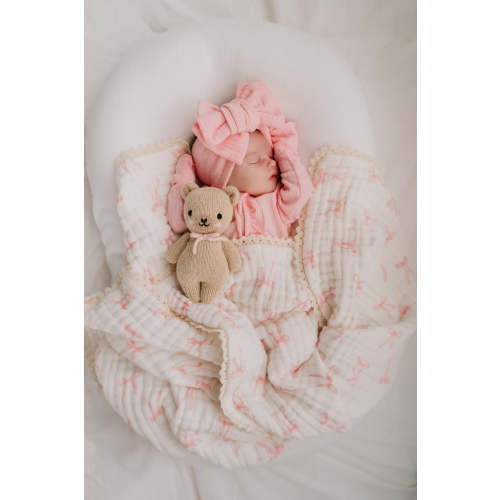 Gauze Lace Blanket | Pink Bows – Little and Fern
