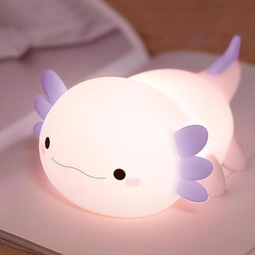 Axolotl Night Light for Kids,Cute Purple Axolotl Lamp ,LED Squishy Nursery Nightlight, Food Grade Soft Silicone Novelty Animal Bedside Lamp,Adorable Room Decor , Axolotl Gitfs for Mother Girls Baby
