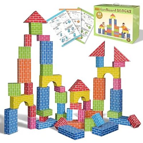 48-Pack Cardboard Building Blocks for Kids: 26/36/48 Jumbo Gifts Heavy Duty Develop Creative Thinking Spatial Reasoning Easy to Assemble