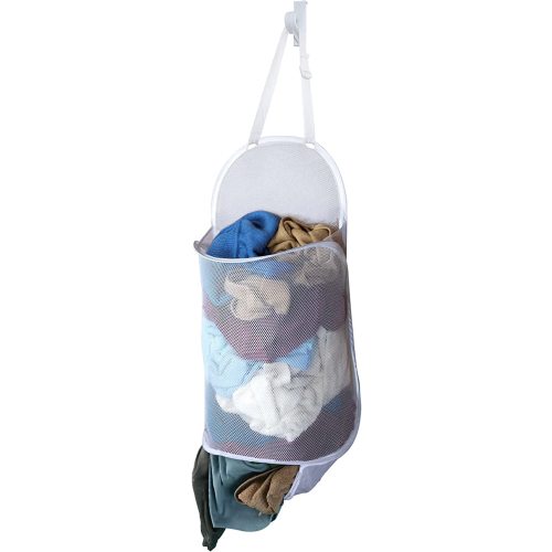 Smart Design Deluxe Mesh Over The Door Pop Up Hamper w/ Hook & Adjustable Strap - VentilAir Mesh Material - for Laundry & Clothes - Home - (Holds 3 Loads) (17 x 28 Inch) [White]
