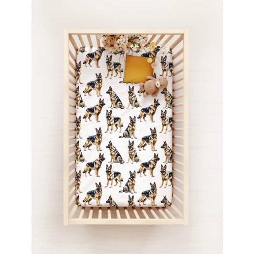 Gender Neutral Crib Bedding, German Shepherd Crib Sheet, Puppy Nursery Bedding, Dog Nursery Theme, Dog Mom Gifts, German Shepherd Nursery