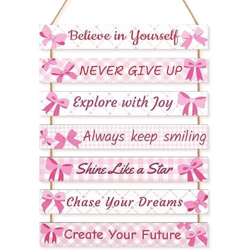 Beinou Girls Room Decor Colorful Inspirational Wall Decor Room Decor for Teen Girls Durable Kids for Nursery Playroom Bedroom,Pink Bow