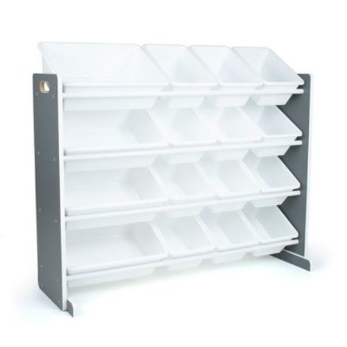 Soho Kids' Toy Storage Organizer with 16 Storage Bins Gray/White - Humble Crew: MDF Bin Shelves, 4 Shelves, Anti-Tip Hardware