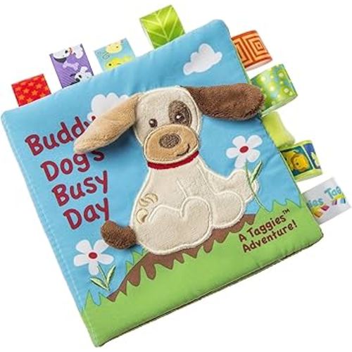 Taggies Touch & Feel Soft Cloth Book with Crinkle Paper and Squeaker, Buddy Dog
