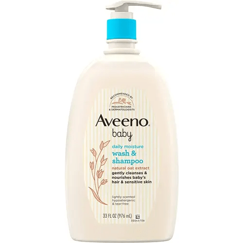Aveeno Baby Daily Moisture Gentle Bath Wash & Shampoo with Natural Oat Extract, Hypoallergenic, Tear-Free & Paraben-Free Formula For Sensitive Hair & Skin, Lightly Scented, 33 fl. oz