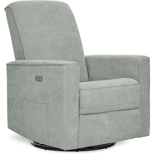 Evolur Harlow Deluxe Upholstered Plush Seating Glider Swivel, Power Recliner with USB Port, Greenguard Gold Certified, Glider Chair for Nursery in Sage