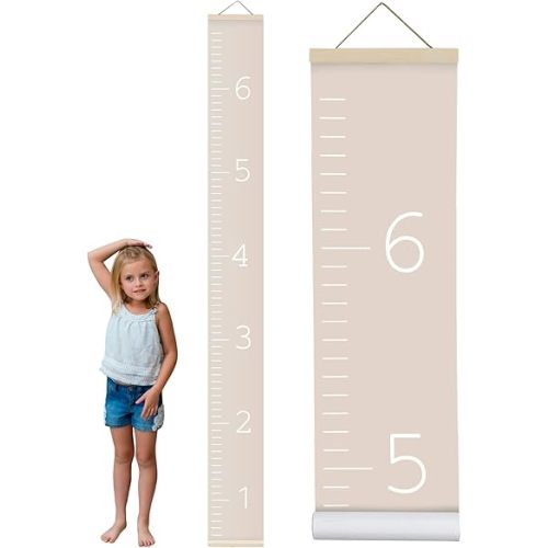 Morxy Canvas Growth Chart for Kids - Unisex Kids Room Wall Decor - Measuring Height Chart- Wall Tape with Height Chart for Kids (Canvas, Plain Beige)