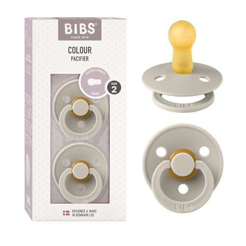 BIBS Pacifiers | Natural Rubber Baby Pacifier | Set of 2 BPA-Free Soothers | Made in Denmark | Sand | Size 6-18 Months - Size 2 (Pack of 2)