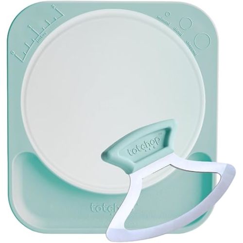 totchop Safety Knife Set with Finger-Safe Stainless Steel Blade, Concave Cutting Board, Microplastic-Free Insert, Cooking with Kids, Dishwasher-Safe, Blunt Tips (Seaside Blue)