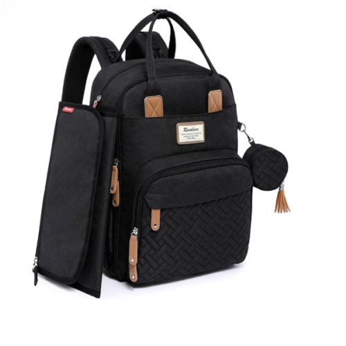 RUVALINO Diaper Bag Backpack, Multifunction Travel Pack Maternity Baby Changing Bags, Large Capacity, Waterproof, Black
