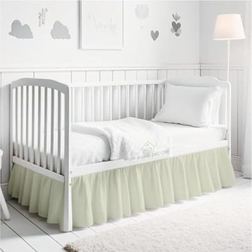 Crib Bed Skirt Dust Ruffle with Split Corners, 100% Cotton, Ivory Nursery Crib Skirt for Baby Boys or Girls, 28x52, 14" Drop, Toddler Bed Skirt, Baby Bedding, Crib Sheet Skirt, Soft & Breathable