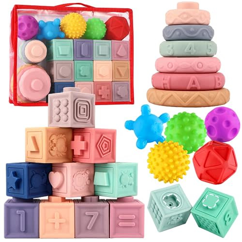 Blstliebzb Baby Toys 6 to 12 Months,Montessori Toys for Babies 6-12 Months,Infant Toys Set,Soft Baby Blocks,Stacking Toys for Toddlers 1-3,Sensory Toys for Babies 0-6-12 Month,Great Baby Gifts