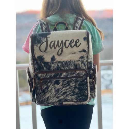 Engraved cowhide backpack/diaper bag made with genuine cowhide