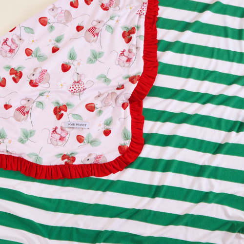 Country Mouse & Strawberry Stripe Ruffled Luxette Patoo® Blanket